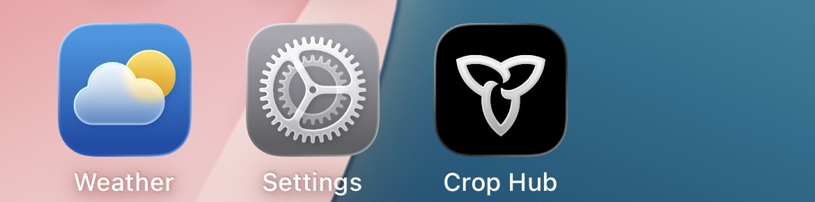 phone screen with apps on it, including Crop Hub