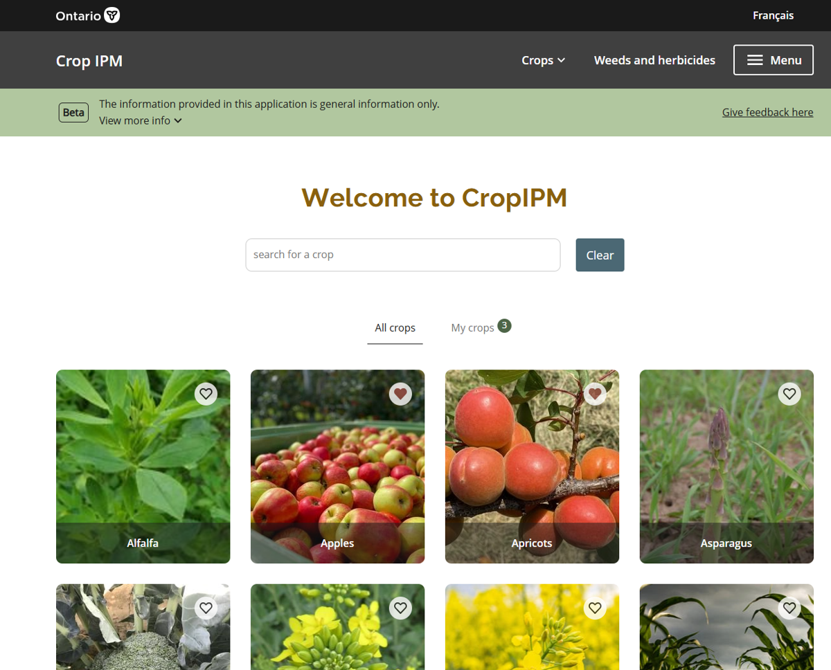 Homepage of the CropIPM website
